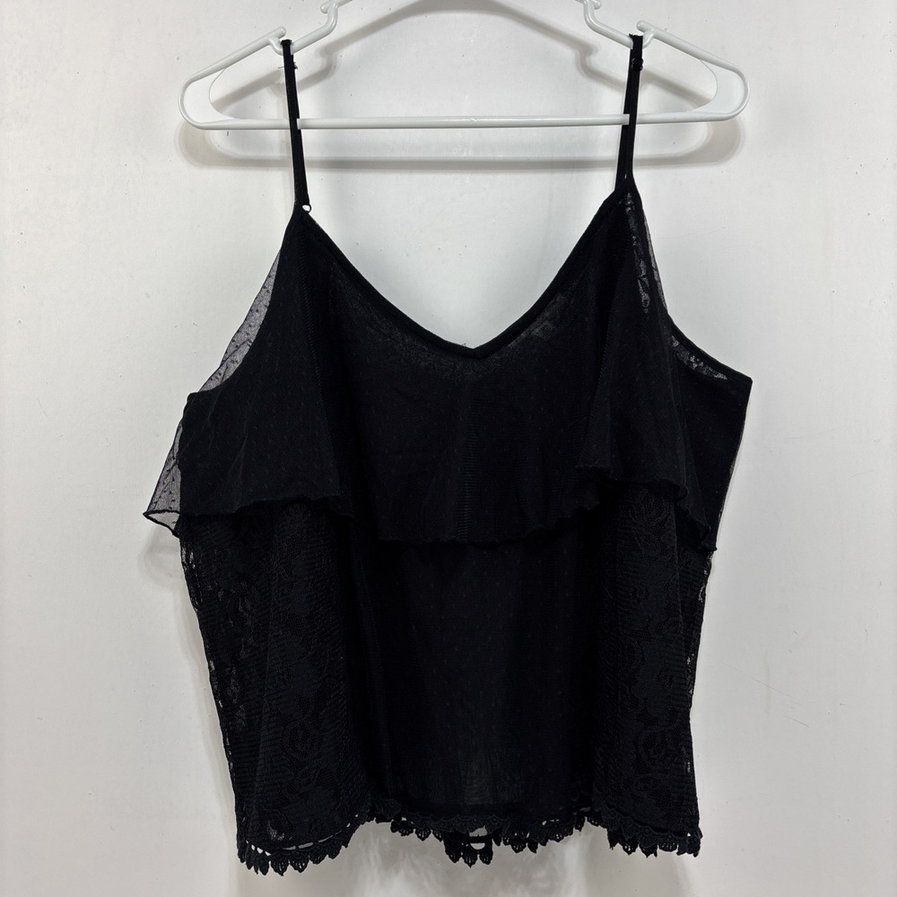 American Eagle Black Lace Mesh Tiered Tank Top Sheer Boho Whimsygoth‎ Womens L